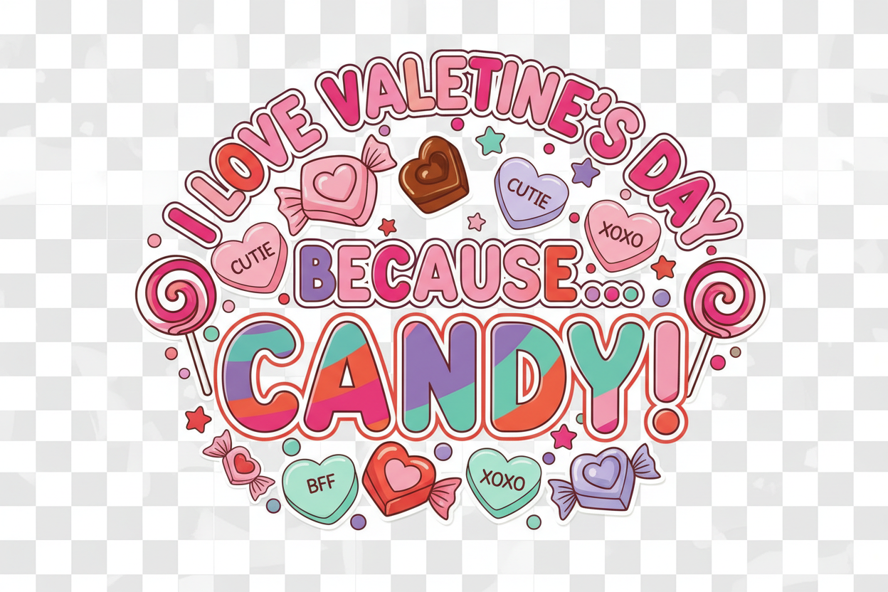 I Love Valentine's Day Because Candy DTF design