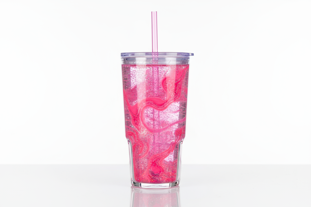 Pink lava snow globe tumbler