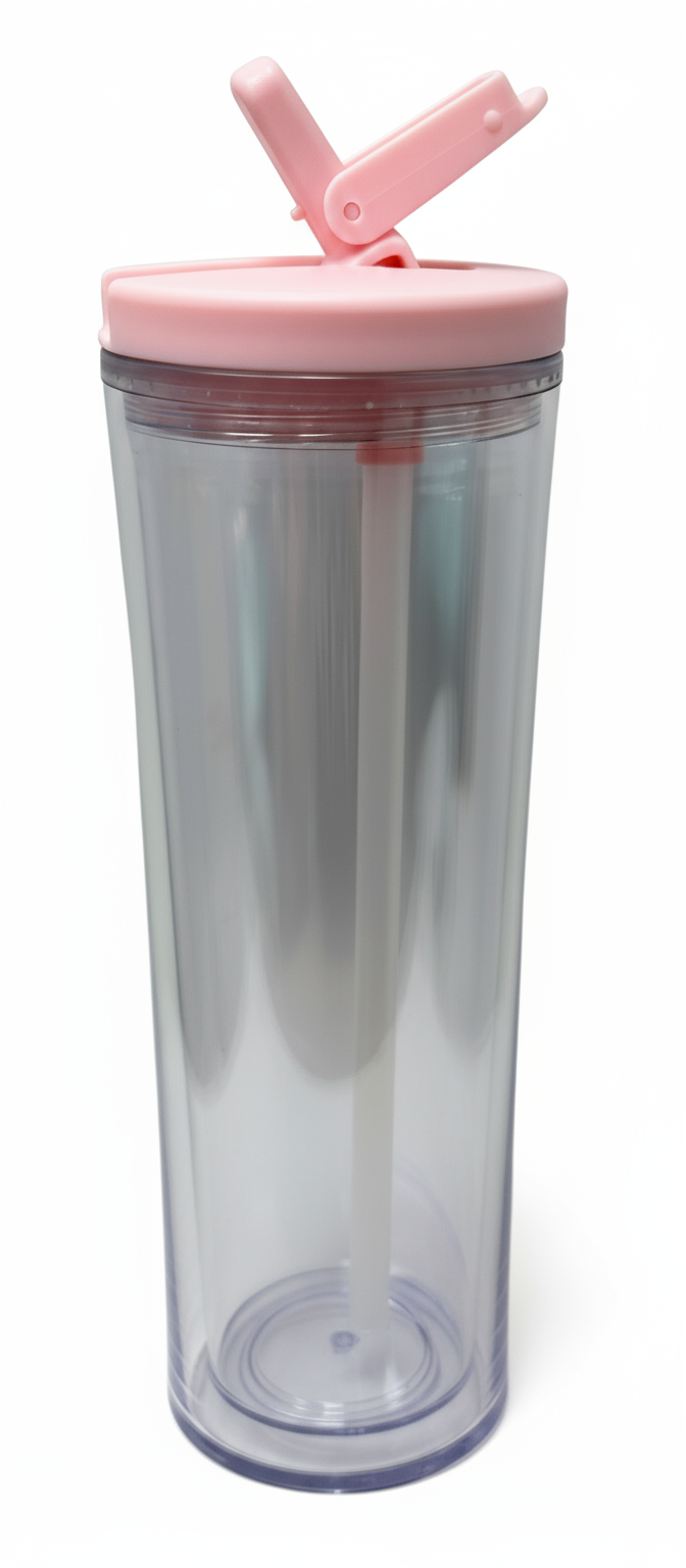 Pink tumbler on white background