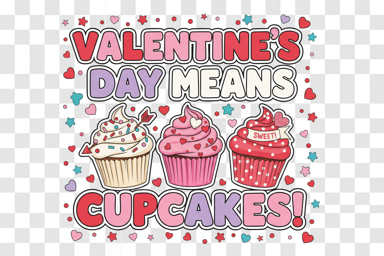 Valentine's Day Means Cupcakes DTF design