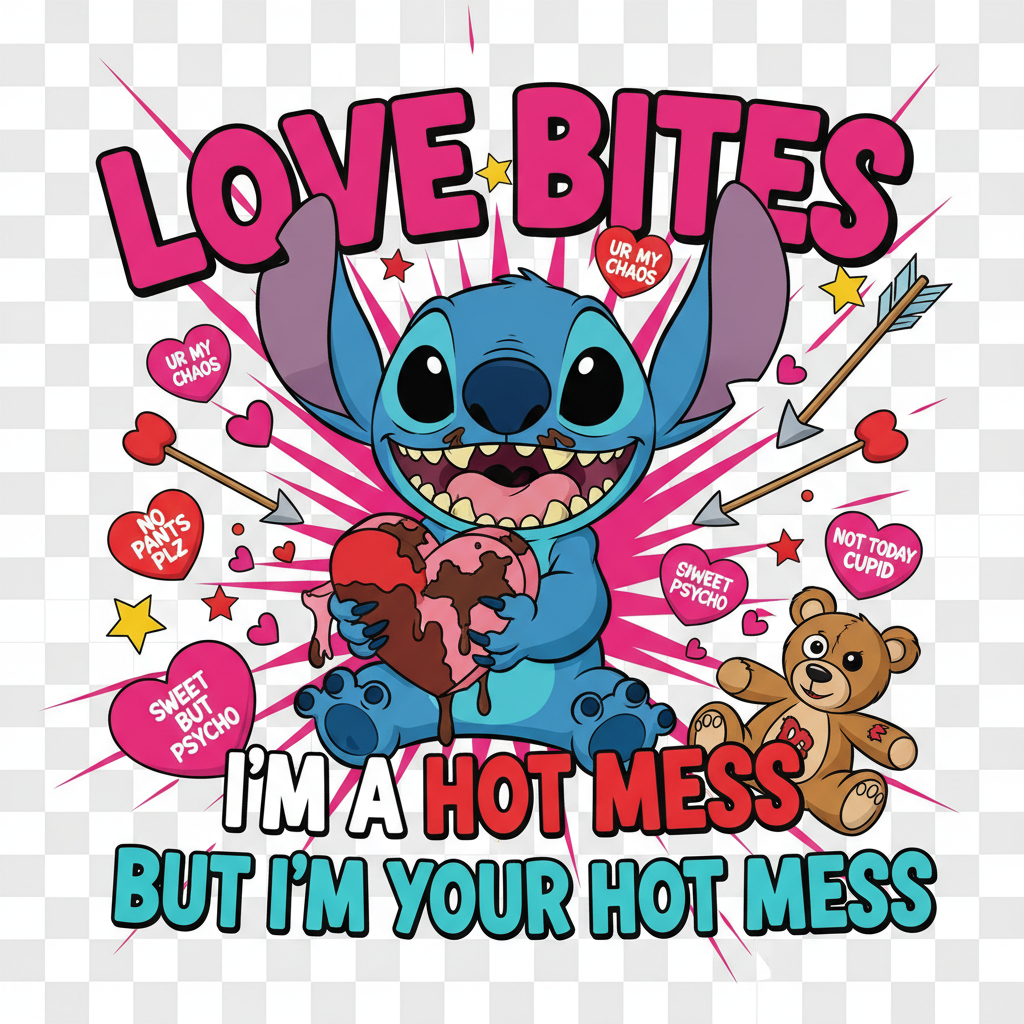 Funny Stitch Valentine's DTF Design