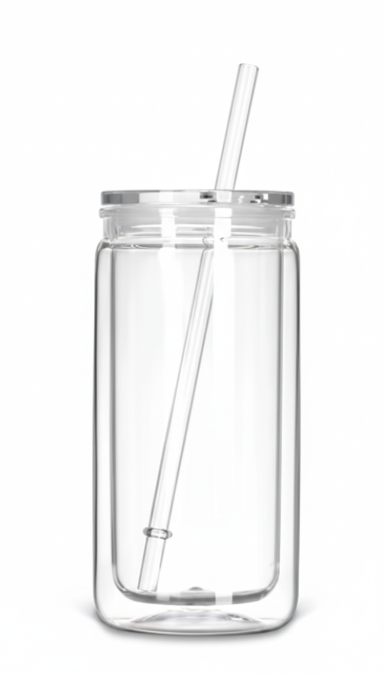 Glass tumbler with white background