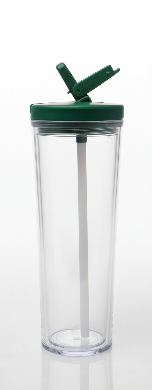 Green lid tumbler with white background