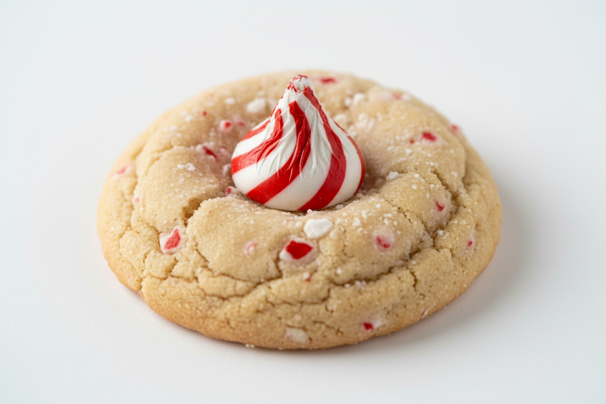 Peppermint cookie with peppermint kiss in the middle